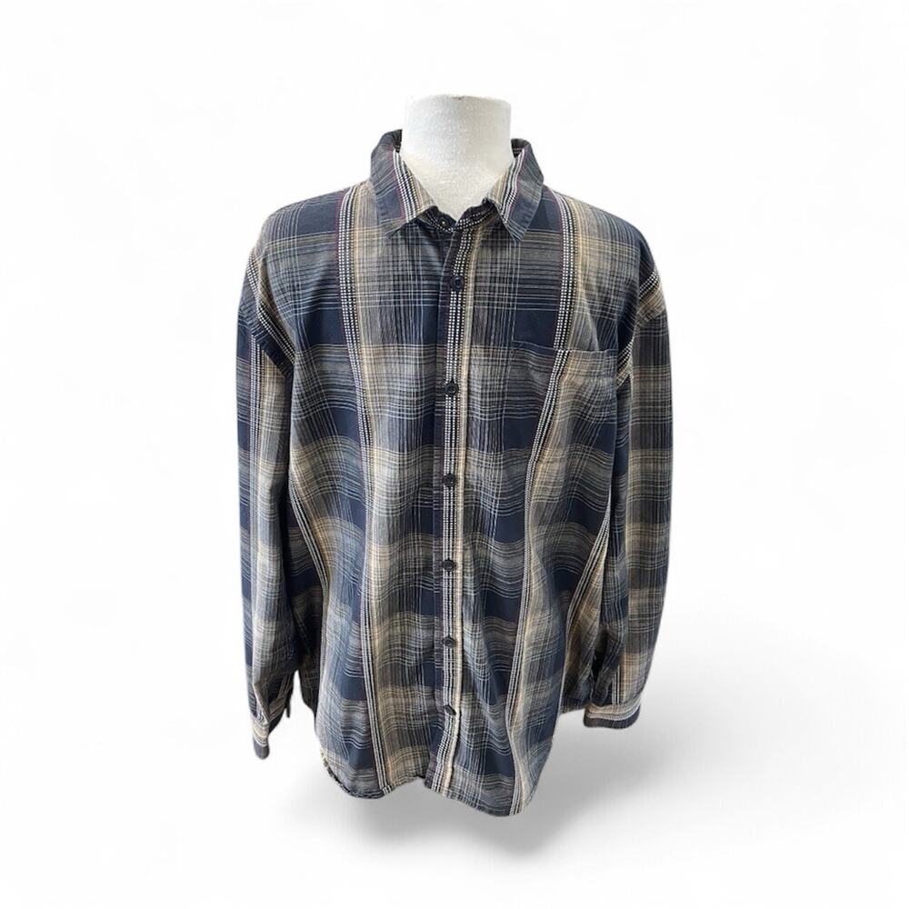 Prana Shirt Men’s XL Black Plaid Rennin Button Down Long Sleeve Organic Cotton
